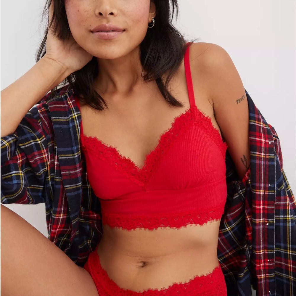Aerie ribbed eyelash lace trim longline bralette